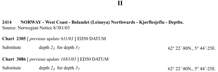 Английское извещение мореплавателю №1