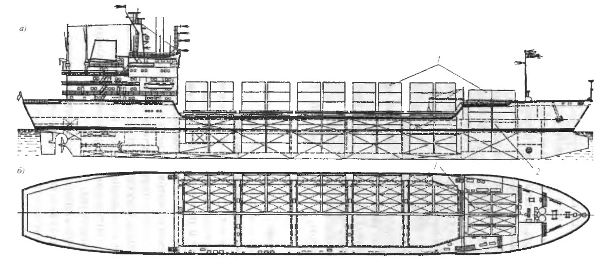 Чертеж судна контейнеровоза