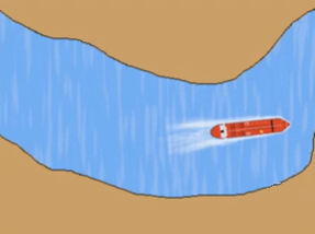 Vessel in narrow river