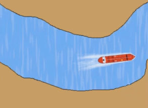 Vessel in a narrow river