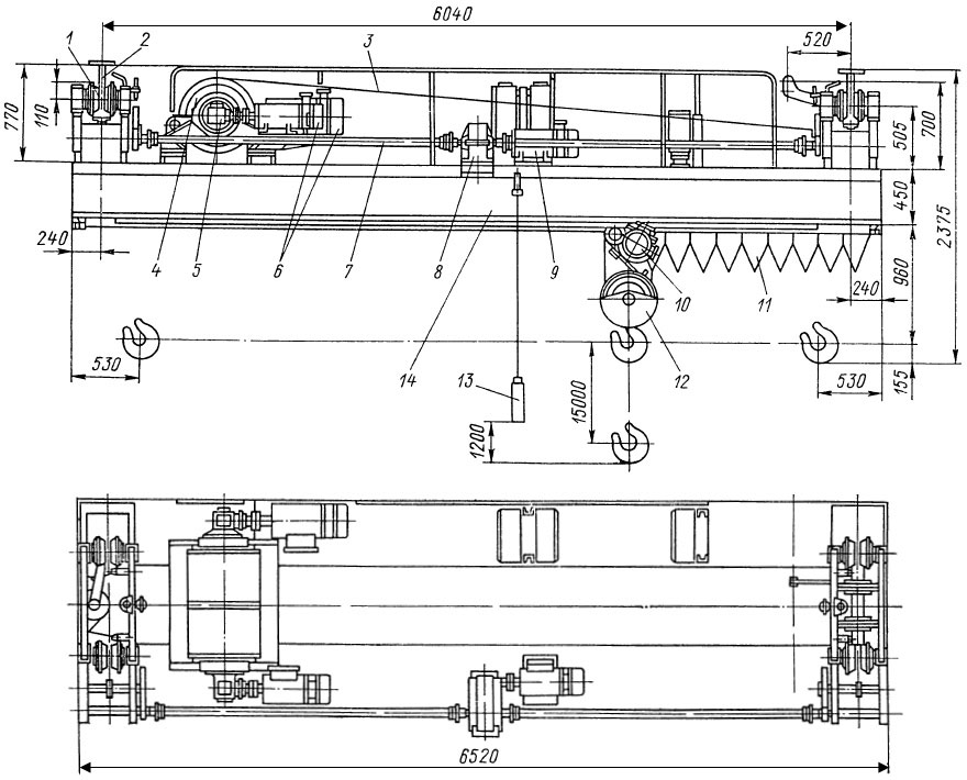 Схема мостового крана КЭМ6М