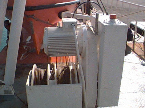 A lifeboat falls wires and hoisting winch