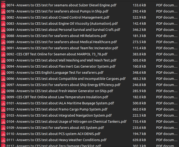 429 PDF файлов с ответами на тесты для моряков (CES, CBT, SETS) – готовьтесь уверенно!